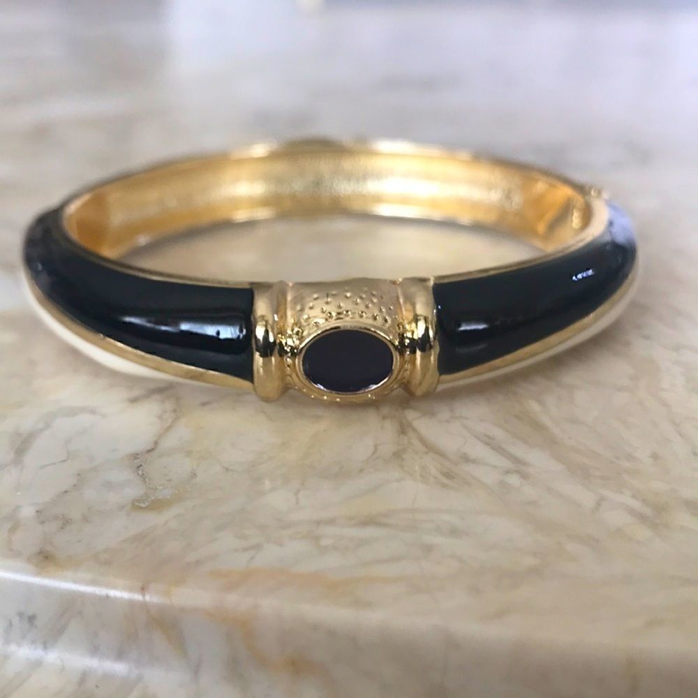 JTF Enamel & Gold Tone Hinged Cuff Beacelet